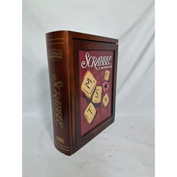 Scrabble Vintage Game Collection Wooden Library Book Shelf Wood Box 2005 Edition - Picture 1 of 5